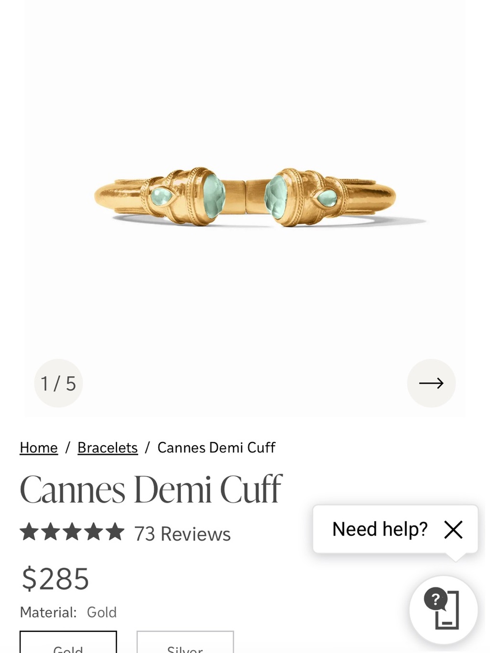 Julie Vos Gold Cuff with Light Aqua Stones
